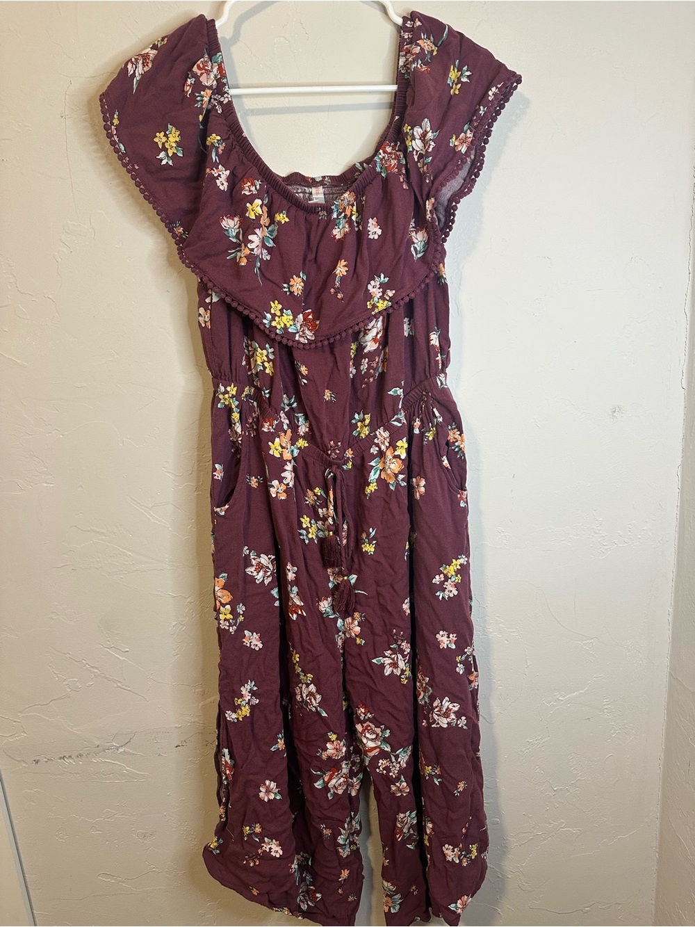 Floral Off-Shoulder Jumpsuit in Plum